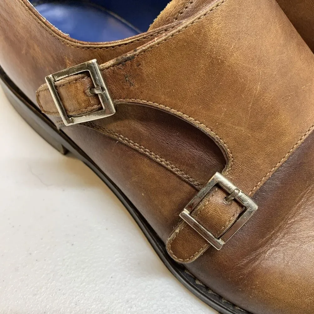 Peter Millar Monk Strap Dress Shoes Mens 10 Brown Leather Cap Toe Preppy